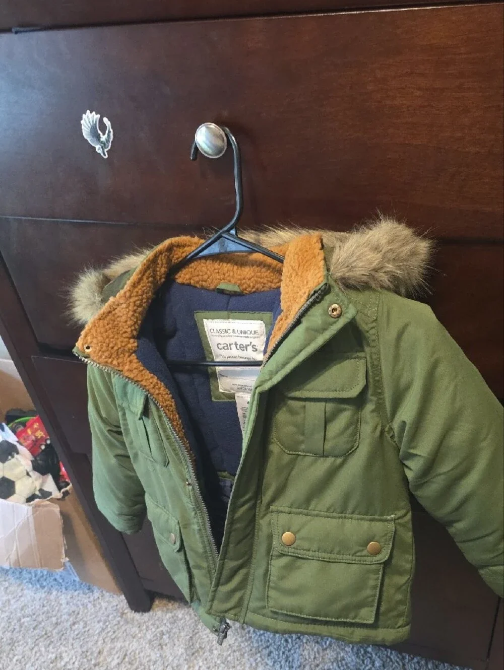 Carter's Olive Green Kids Parka with Faux-Fur Trim Hood